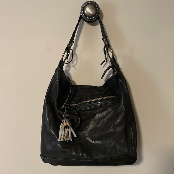 Tano Made in Italy dark brown leather shoulder bag braided details - Picture 1 of 10